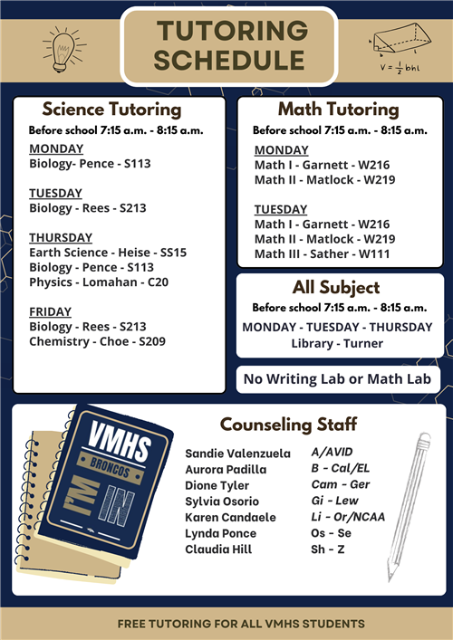Spring Tutoring Schedule
